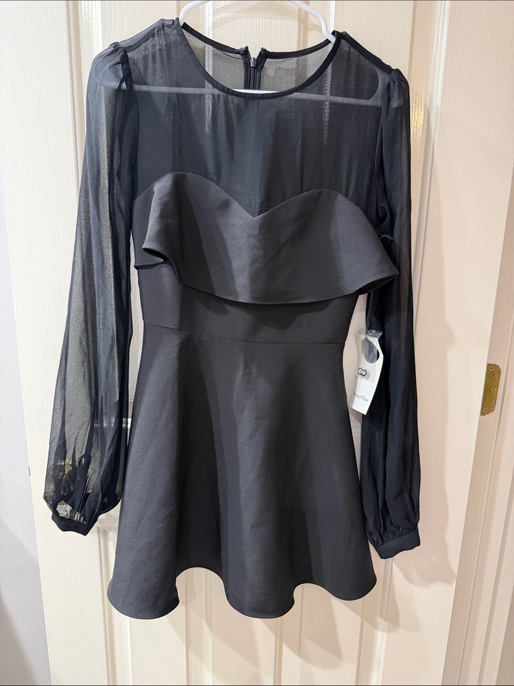 NWT XXS Privacy Please Black Mini Dress with Sheer Long Sleeves